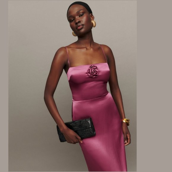 Reformation Dresses & Skirts - Reformation Frankie Silk Dress | Strawberry Wine Rosette  🕸Silk🕸 🎉NEW 🎀 ✂🏷️